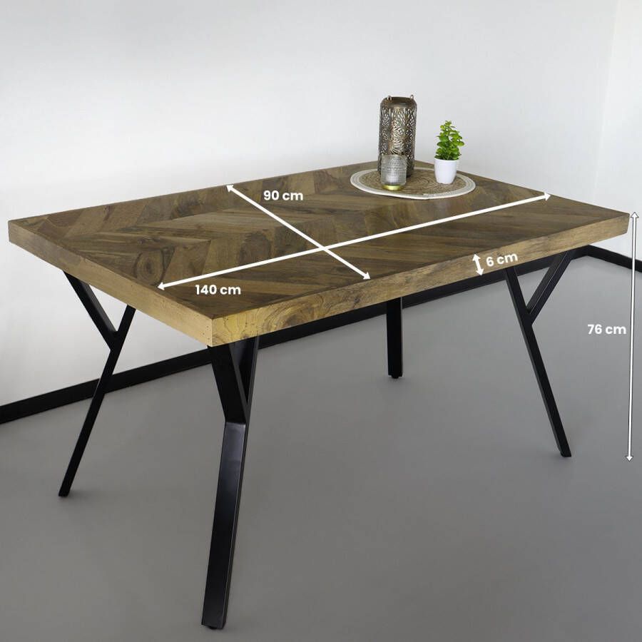 Lizzely Garden & Living Eettafel Hongaarse punt Danae 140x90cm tafel rechthoekig duurzaam mangohout mango eetkamertafel - Foto 2