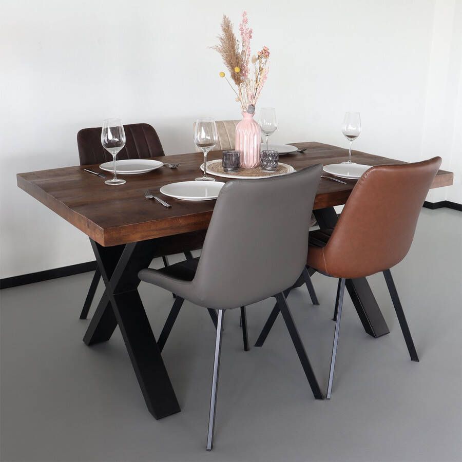 Lizzely Garden & Living Eettafel rechthoek mangohout Xavier 160cm duurzaam tafel met X-poot mango eetkamertafel rechthoekig hout - Foto 3