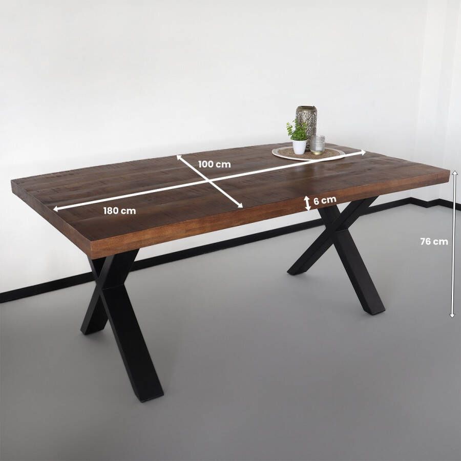 Lizzely Garden & Living Eettafel rechthoekig mangohout Xavier 180cm duurzaam tafel met X-poot mango eetkamertafel rechthoek hout - Foto 2