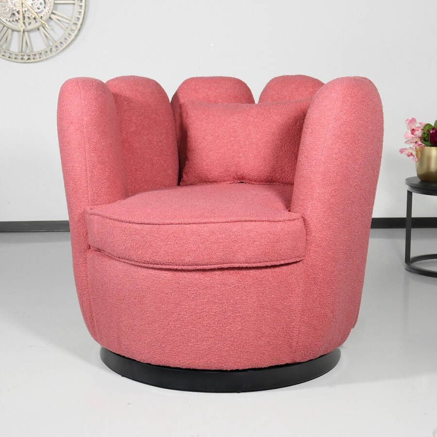 Lizzely Garden & Living Fauteuil Daphne teddy oud roze draaibare fauteuil - Foto 3