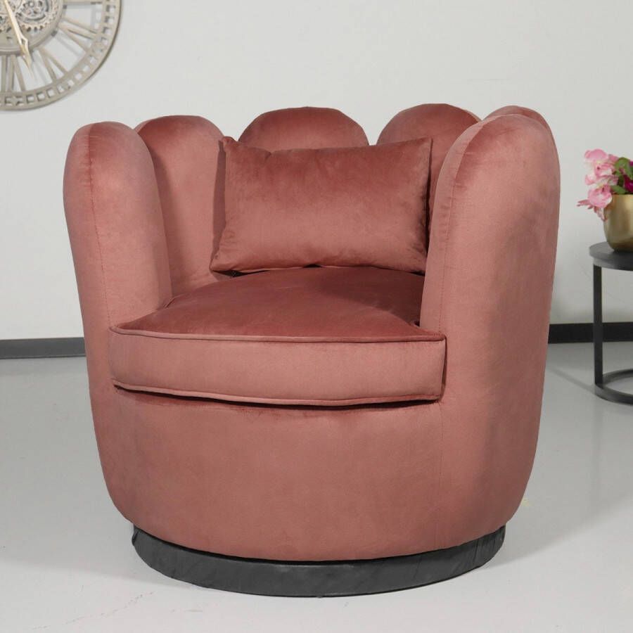 Lizzely Garden & Living Fauteuil Daphne velvet oud roze draaibare fauteuil