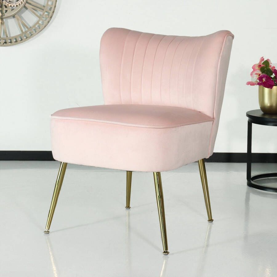 Lizzely Garden & Living Fauteuil zitbank 1 persoons Rilaan velvet roze stoel - Foto 2