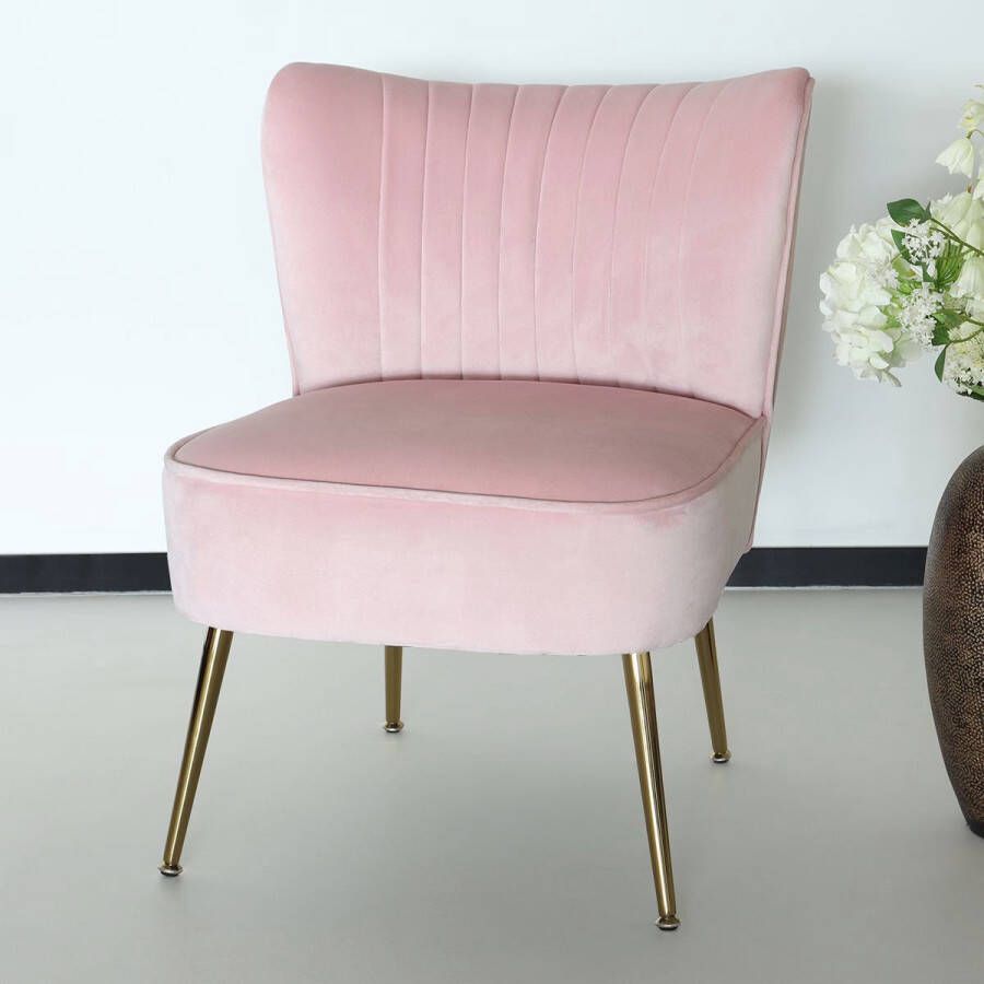 Lizzely Garden & Living Fauteuil zitbank 1 persoons Rilaan velvet roze stoel - Foto 3