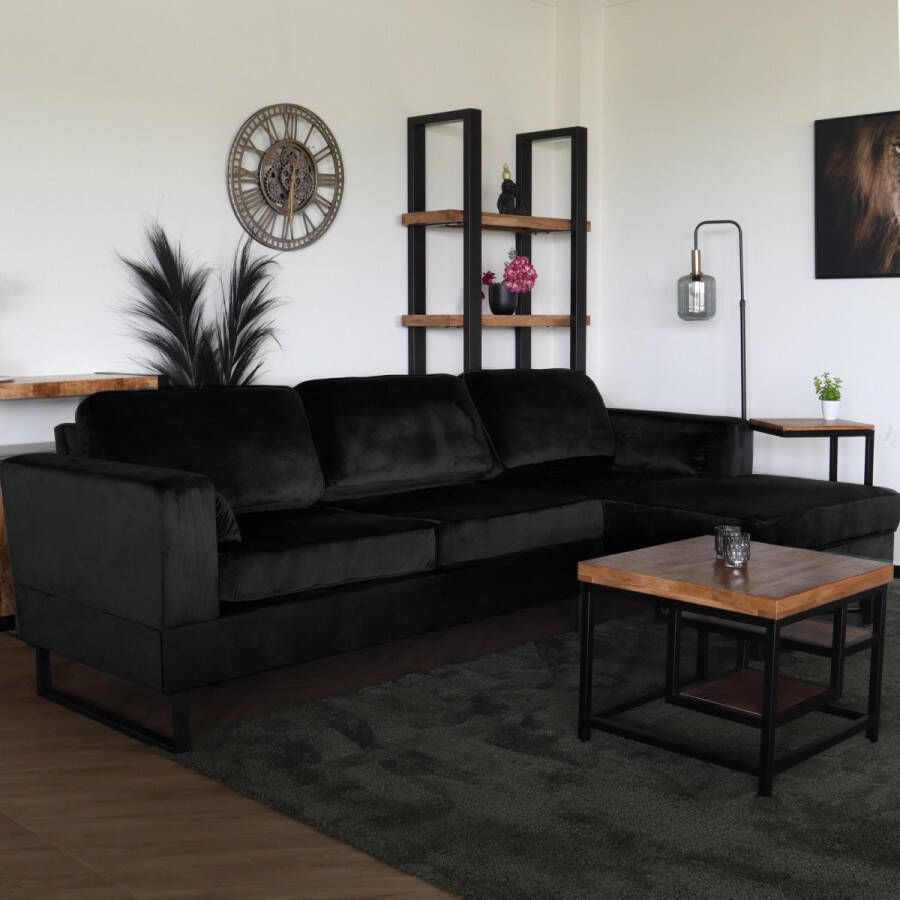 Lizzely Garden & Living Hoekbank design Darsiono 280cm bank zwart velvet loungebank zowel links als rechts bankstel - Foto 2