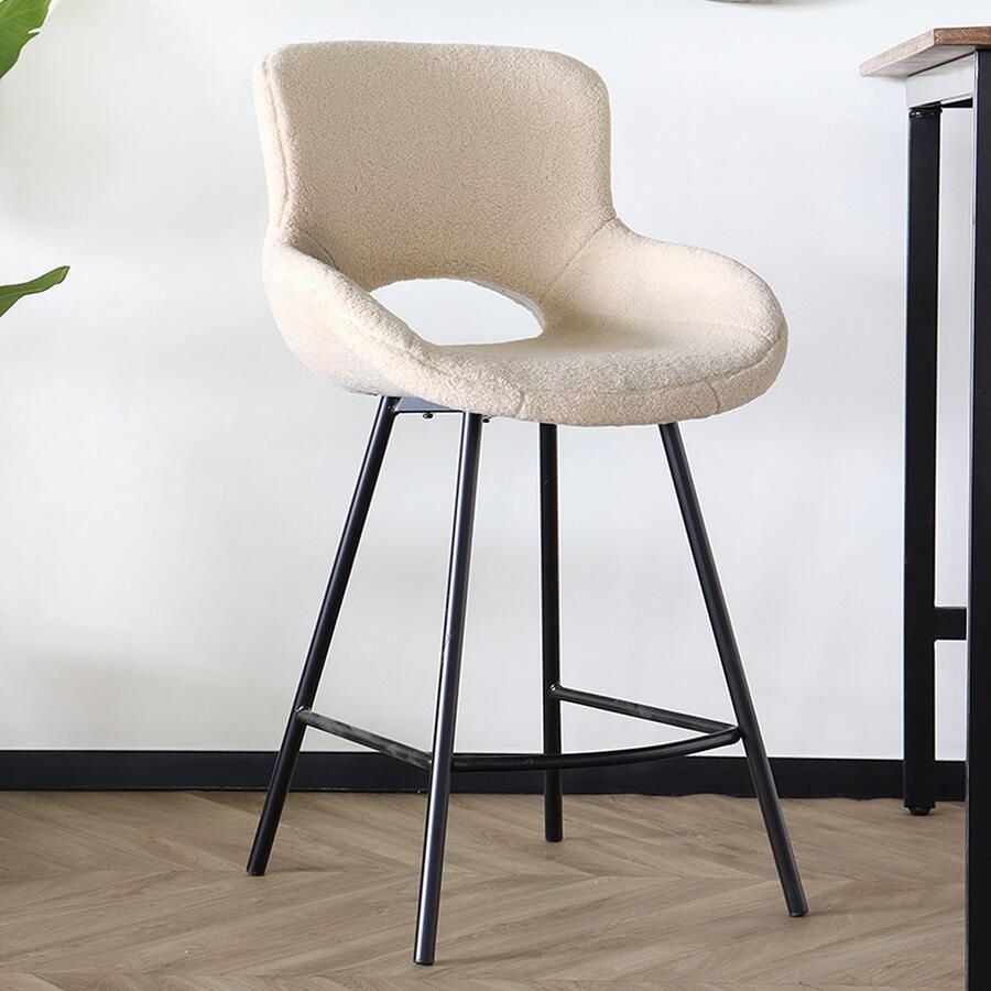 Lizzely Garden & Living SET DEAL: 2 stuks Barkruk industrieel Maike beige teddy barstoel