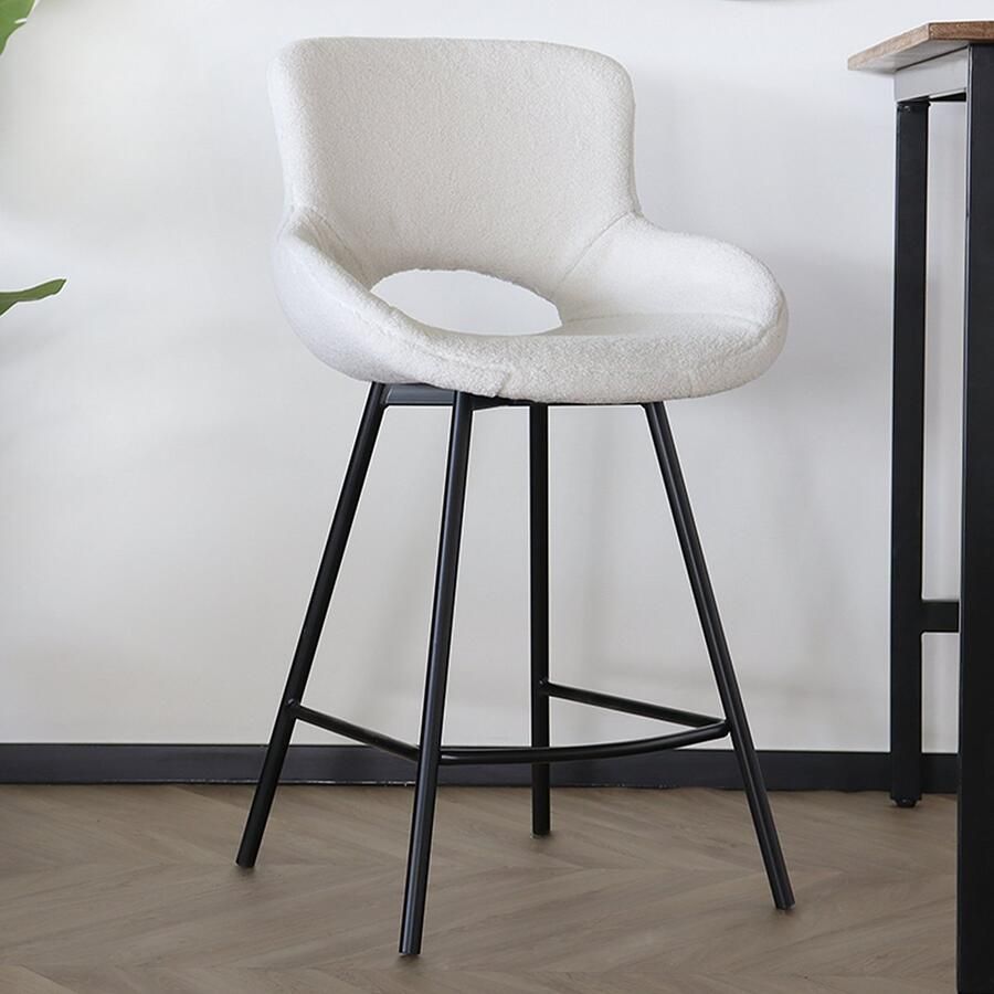 Lizzely Garden & Living SET DEAL: 2 stuks Barkruk industrieel Maike wit teddy barstoel