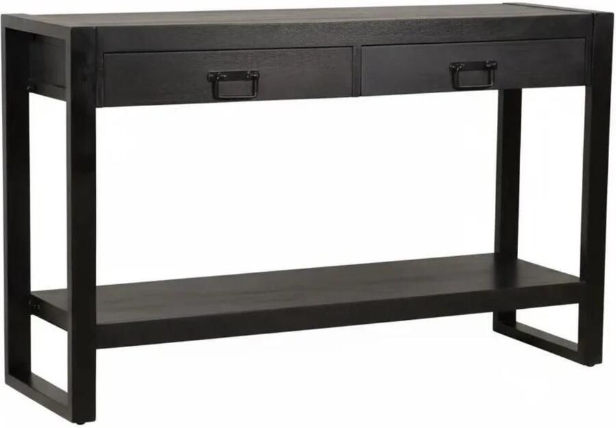 Lizzely Garden & Living Bijzettafel 120cm duurzaam mangohout Vera zwart industrieel side table - Foto 2