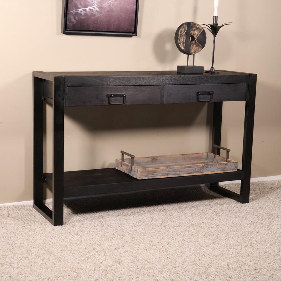 Lizzely Garden & Living Bijzettafel 120cm mangohout Vera zwart