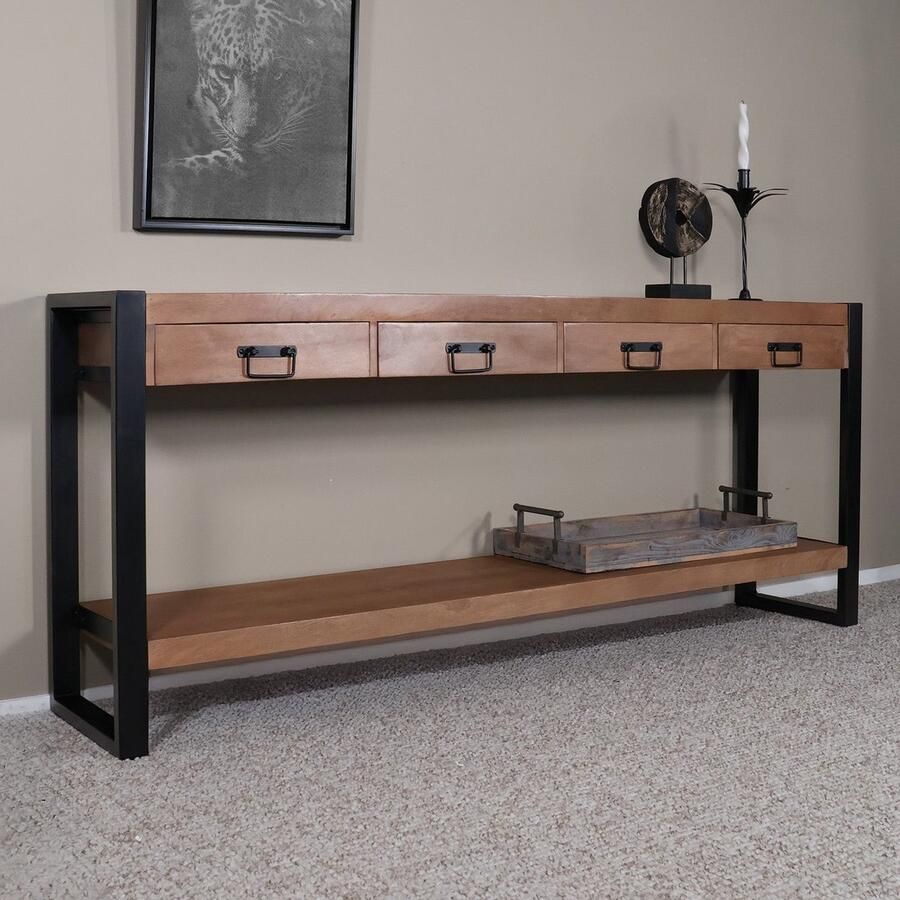 Lizzely Garden & Living Bijzettafel 180cm duurzaam mangohout Vera bruin industrieel side table