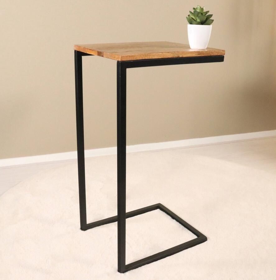 Lizzely Garden & Living Bijzettafel industrieel Jerry 68cm hoog duurzaam mangohout laptoptafel mango side table - Foto 3