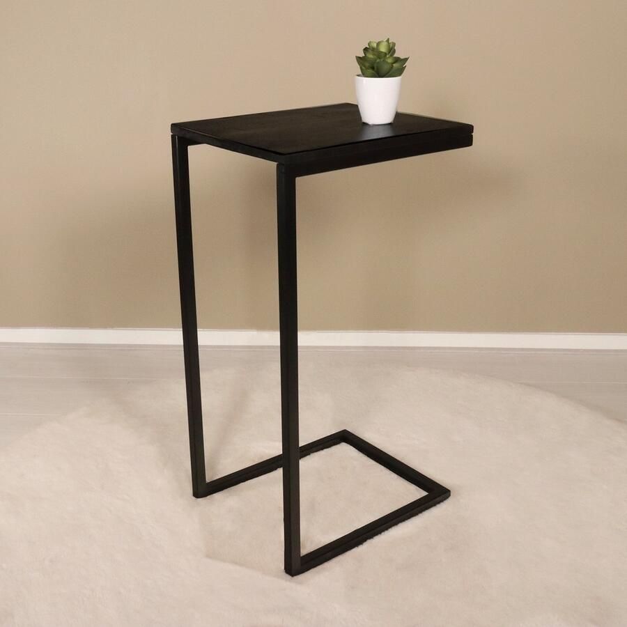 Lizzely Garden & Living Bijzettafel industrieel Jerry 68cm hoogte zwart mangohout duurzaam mango side table