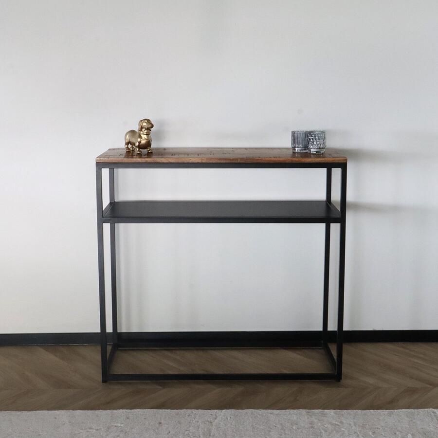 Lizzely Garden & Living Bijzettafel mangohout Mats 90cm bruin industrieel side table