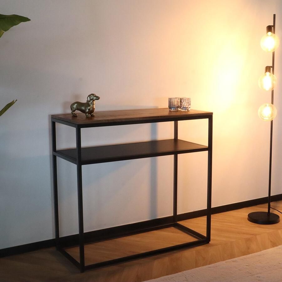 Lizzely Garden & Living Bijzettafel mangohout Mats 90cm bruin industrieel side table - Foto 2