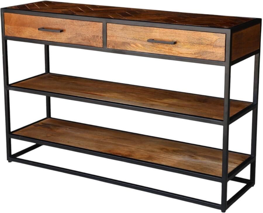 Lizzely Garden & Living Bijzettafel visgraat 120cm duurzaam mangohout bruin Livia side table - Foto 2