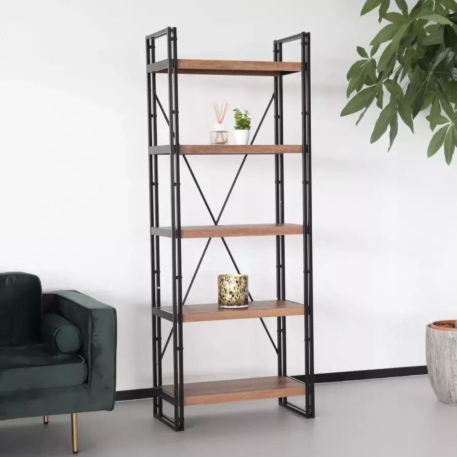 Lizzely Garden & Living Boekenkast industrieel Dex MDF wandmeubel hout 70x185cm - Foto 2