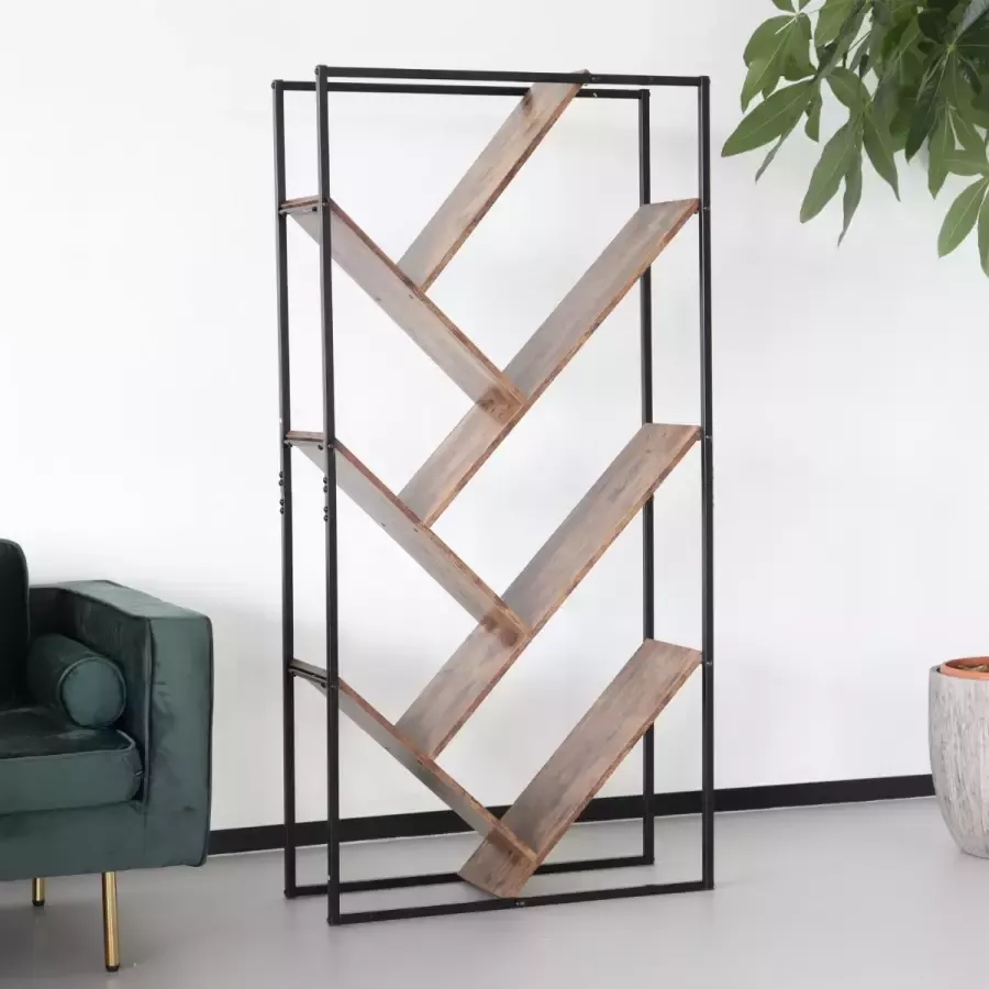 Lizzely Garden & Living Boekenkast Industrieel Reol MDF wandmeubel hout 80x160cm - Foto 2