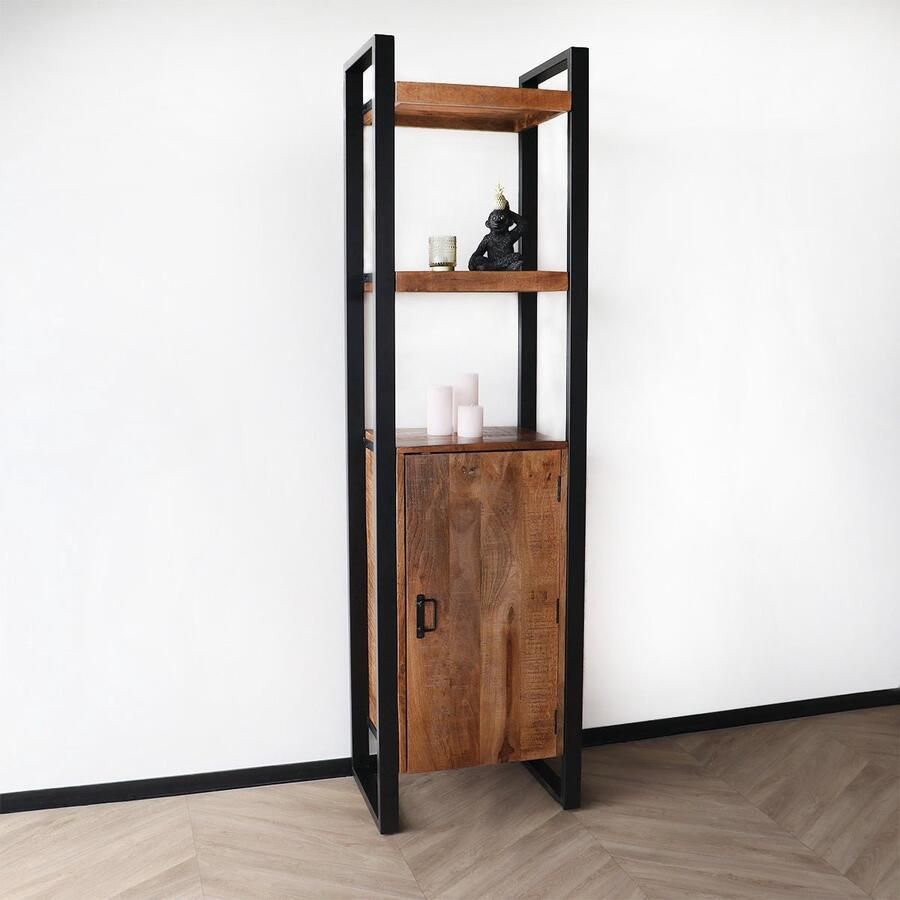 Lizzely Garden & Living Boekenkast mangohout Pablo 200cm hoog kast industrieel massief hout mango wandkast - Foto 2