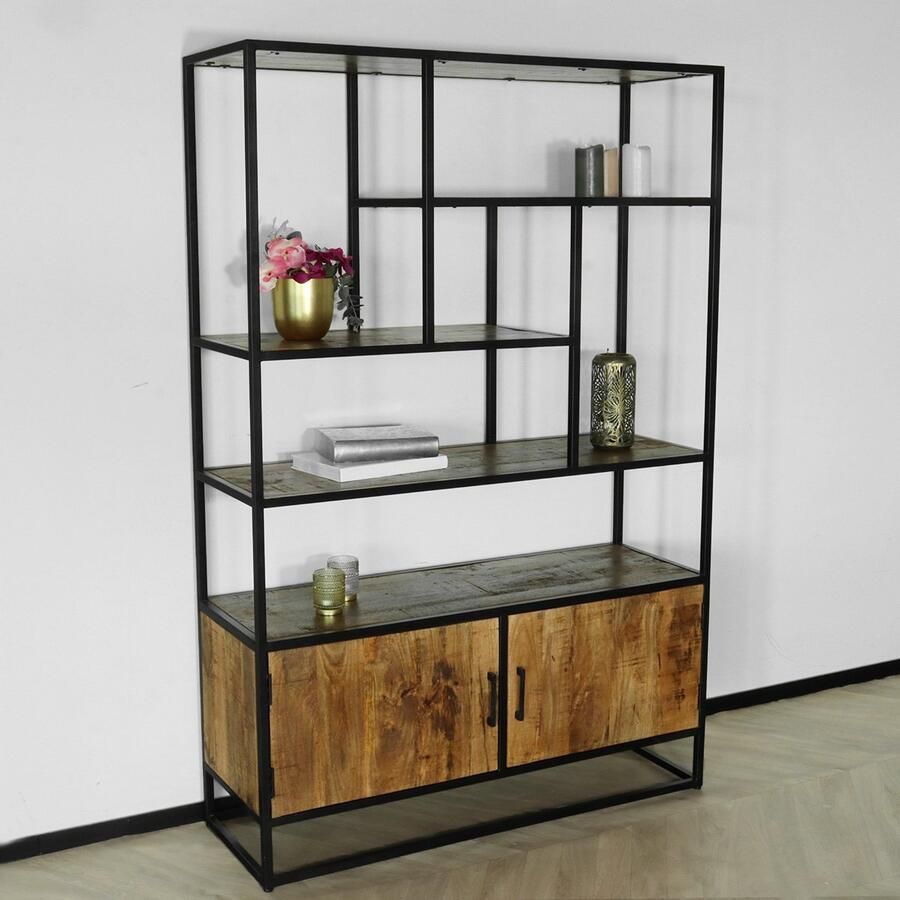 Lizzely Garden & Living Boekenkast mangohout Pirlo 180x120cm hoog kast industrieel mango wandkast - Foto 2