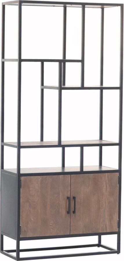 Lizzely Garden & Living Boekenkast mangohout Sidney walnoot bruin kast industrieel duurzaam massief hout mango wandkast - Foto 2