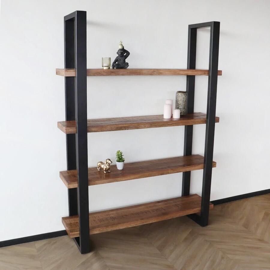 Lizzely Garden & Living Boekenkast mangohout Zazo 200x150cm kast industrieel massief hout mango boekenrek