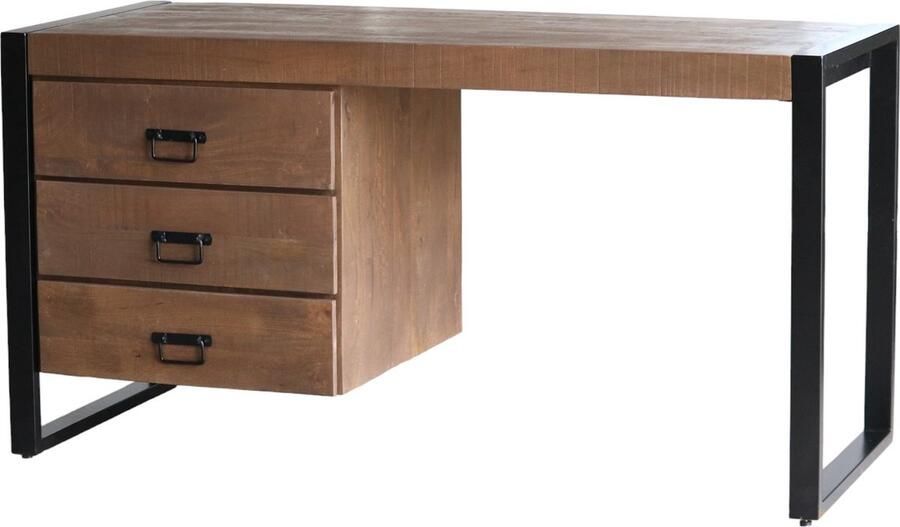 Lizzely Garden & Living Bureau Nicko 145cm walnoot bruin industrieel duurzaam massief mangohout - Foto 2