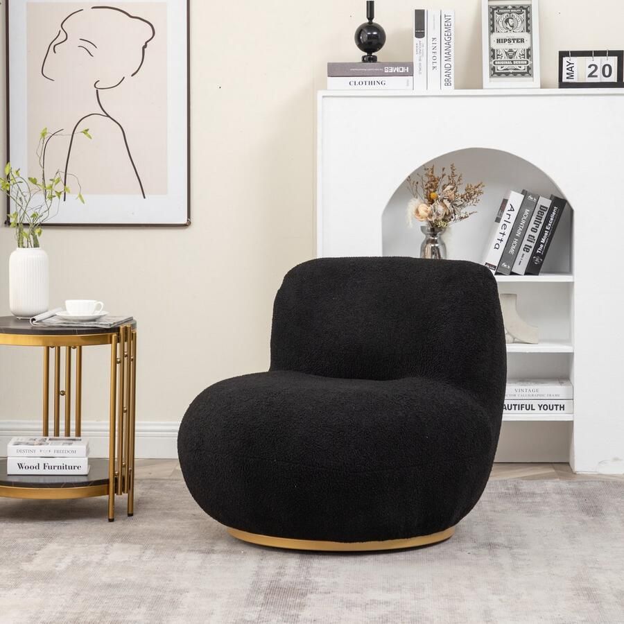 Lizzely Garden & Living Draai fauteuil Lara teddy zwart draaibare fauteuil