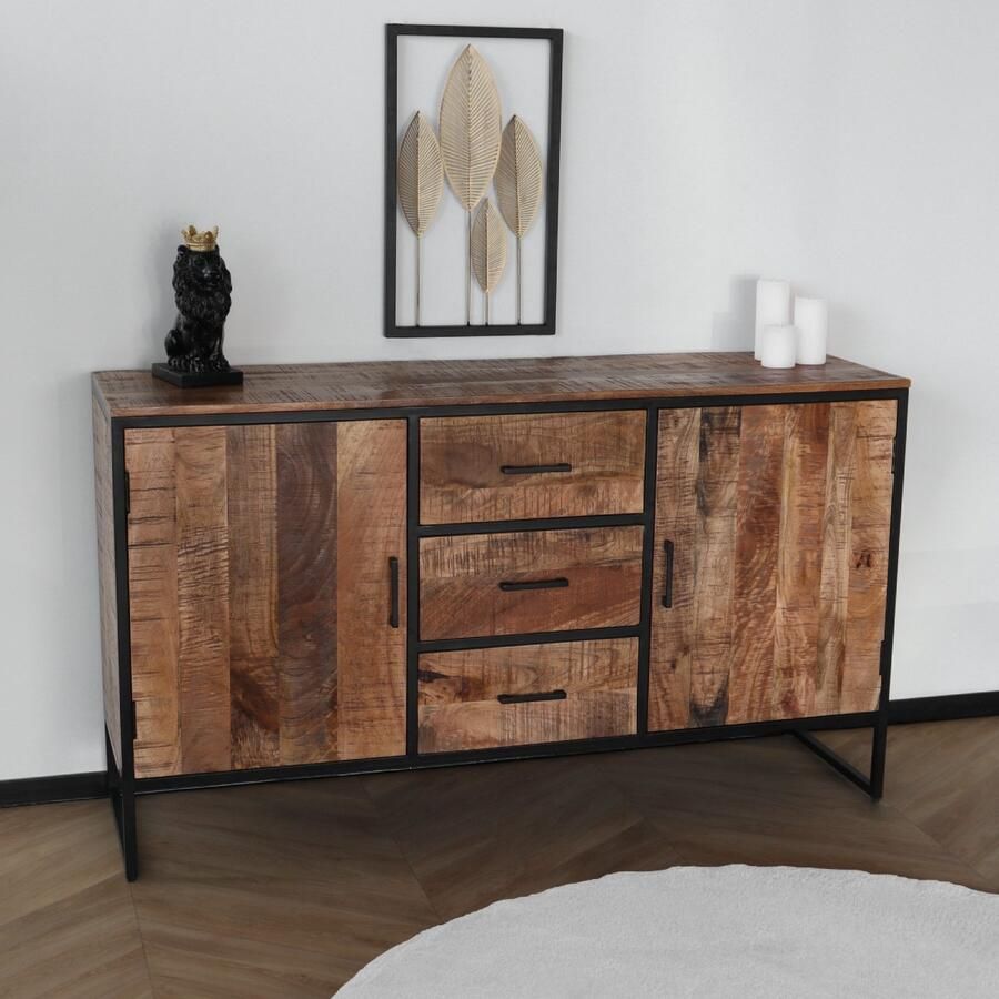 Lizzely Garden & Living Dressoir mangohout Daan ladekast industrieel 150cm duurzaam mango kast - Foto 2