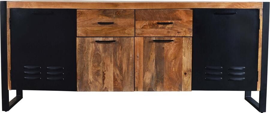Lizzely Garden & Living Dressoir mangohout Jazzy bruin zwart ladekast industrieel 200x85cm duurzaam mango kast