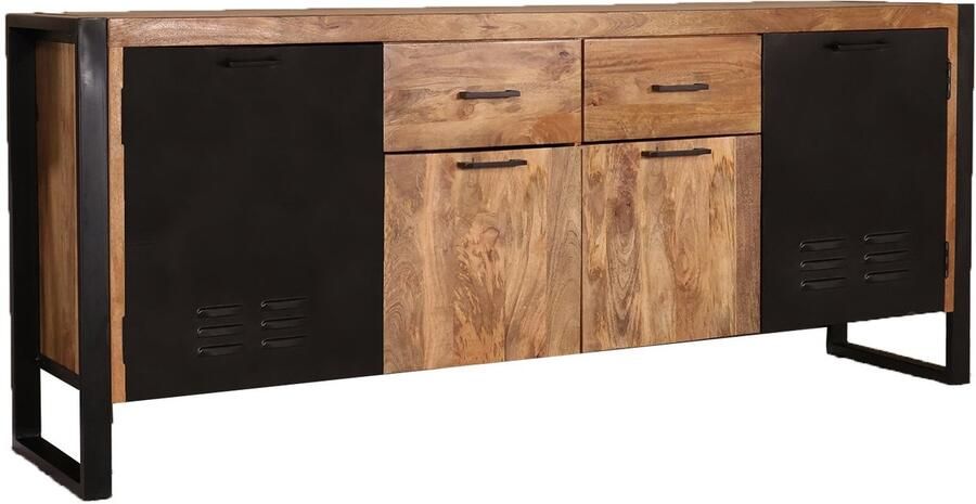 Lizzely Garden & Living Dressoir mangohout Jazzy bruin zwart ladekast industrieel 200x85cm duurzaam mango kast - Foto 2