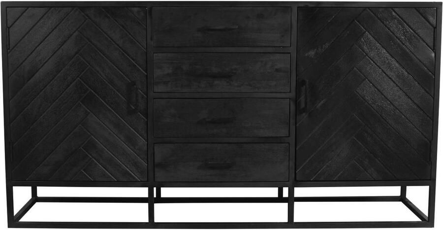 Lizzely Garden & Living Dressoir visgraat mangohout 160cm zwart Cody industrieel duurzaam mango kast