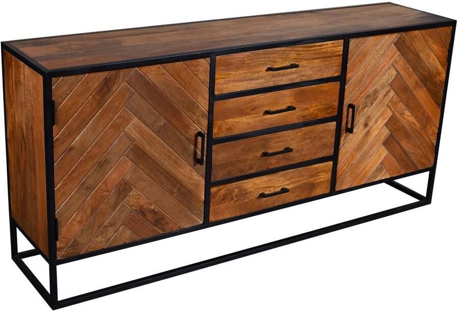 Lizzely Garden & Living Dressoir visgraat mangohout 180cm bruin Cody industrieel duurzaam mango kast