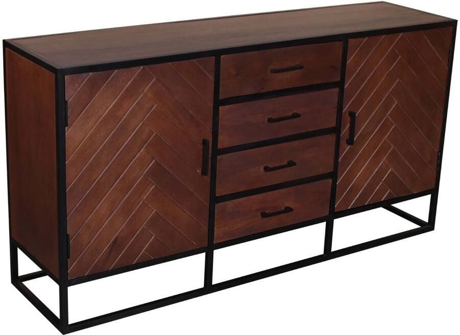 Lizzely Garden & Living Dressoir visgraat mangohout 180cm walnoot Cody industrieel duurzaam mango kast