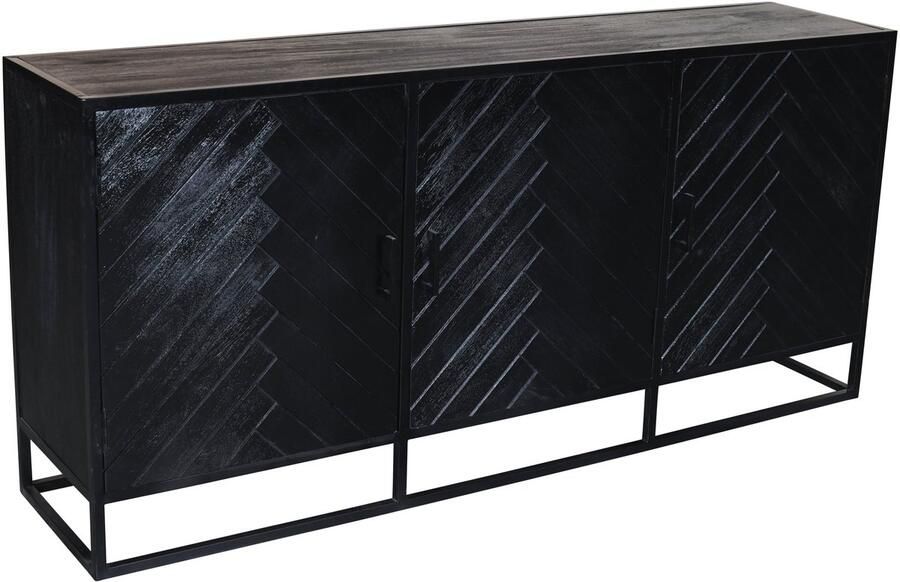 Lizzely Garden & Living Dressoir visgraat mangohout 180cm zwart Lita industrieel duurzaam mango kast