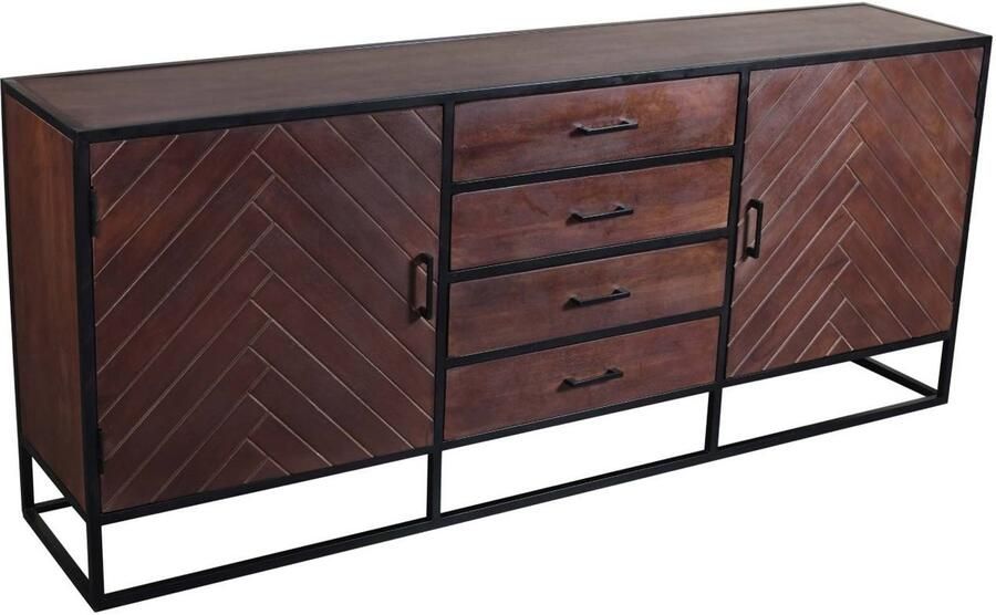 Lizzely Garden & Living Dressoir visgraat mangohout 200cm walnoot Cody industrieel duurzaam mango kast