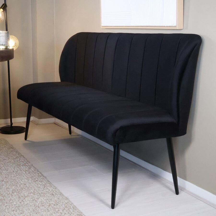 Lizzely Garden & Living Eetkamerbank 160cm Sally velvet zwart eetbank