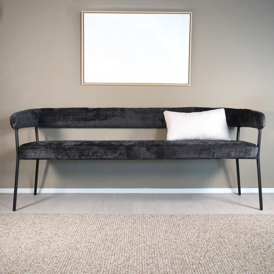 Lizzely Garden & Living Eetkamerbank 180cm Meggie zwart chenille eetbank - Foto 2