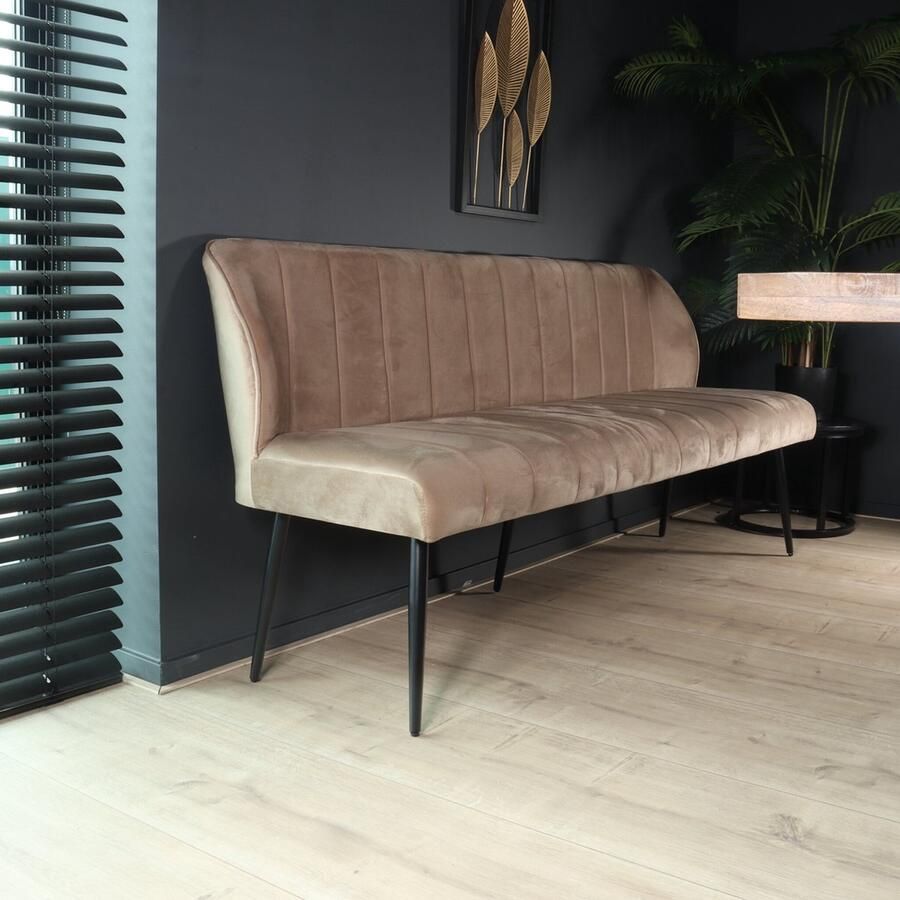 Lizzely Garden & Living Eetkamerbank 180cm Sally velvet champagne bank 3 zits eettafelbank