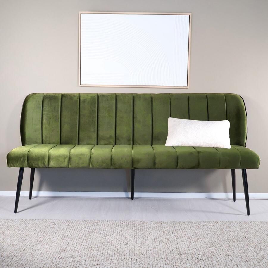 Lizzely Garden & Living Eetkamerbank 180cm Sally velvet donkergroen 3 zits eetbank - Foto 2