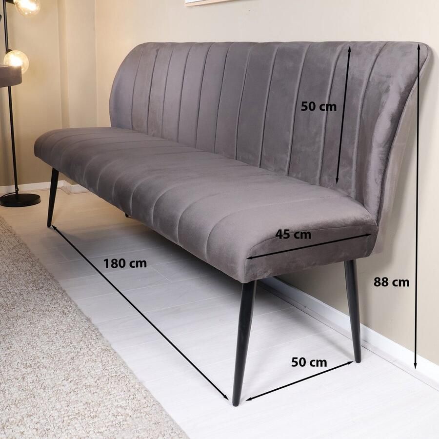 Lizzely Garden & Living Eetkamerbank 180cm Sally velvet grijs 3 zits eetbank - Foto 3