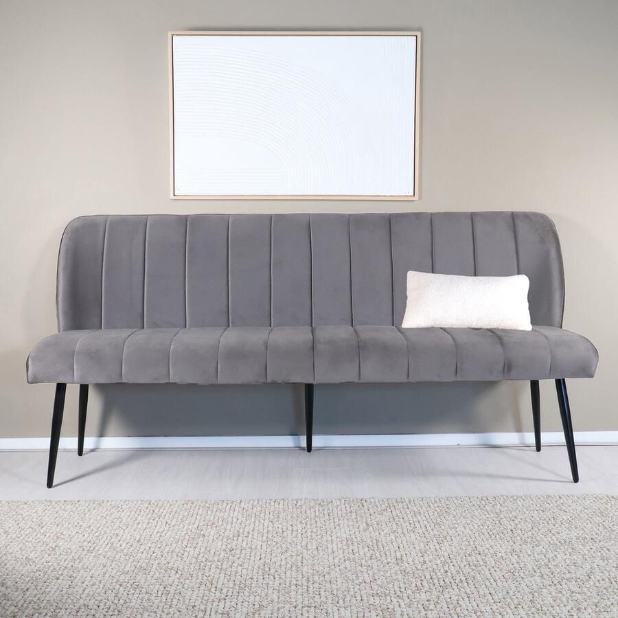 Lizzely Garden & Living Eetkamerbank 180cm Sally velvet grijs 3 zits eetbank