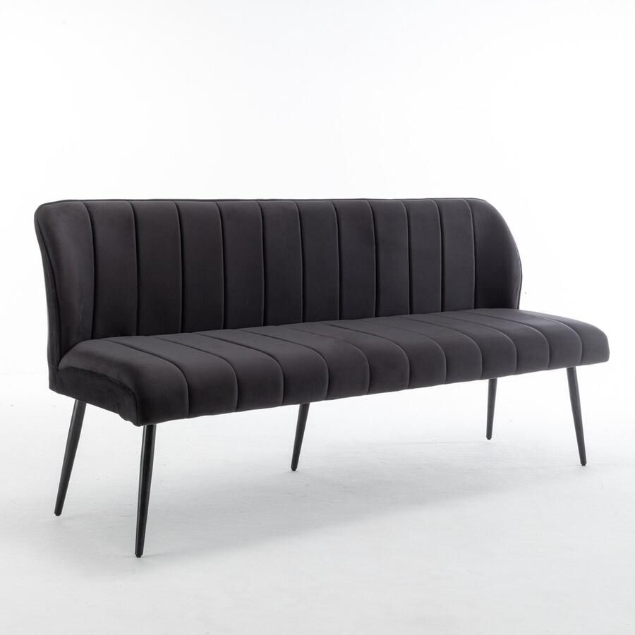 Lizzely Garden & Living Eetkamerbank 180cm Sally velvet zwart bank 3 zits eettafelbank - Foto 2