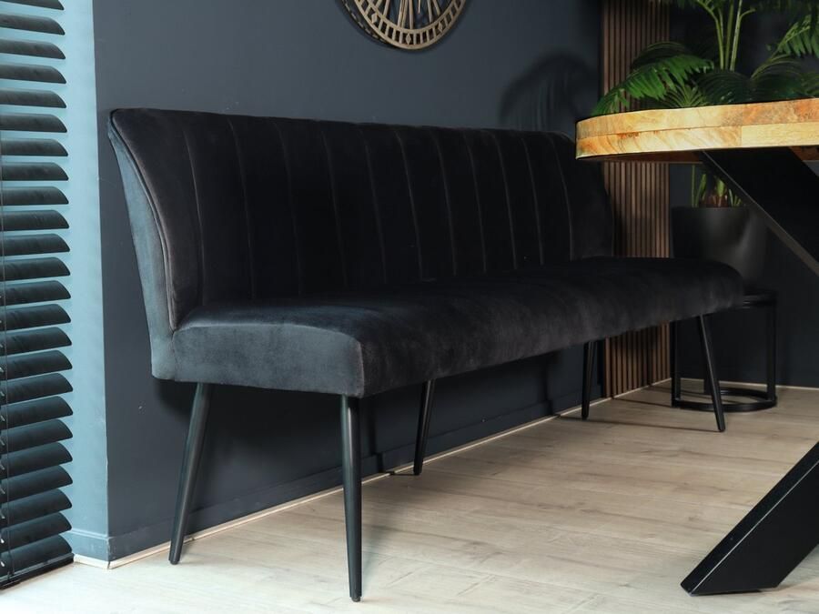 Lizzely Garden & Living Eetkamerbank 180cm Sally velvet zwart bank 3 zits eettafelbank