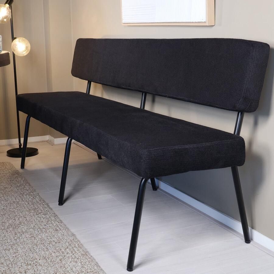 Lizzely Garden & Living Eetkamerbank 180cm Wendy zwart stof eetbank - Foto 2