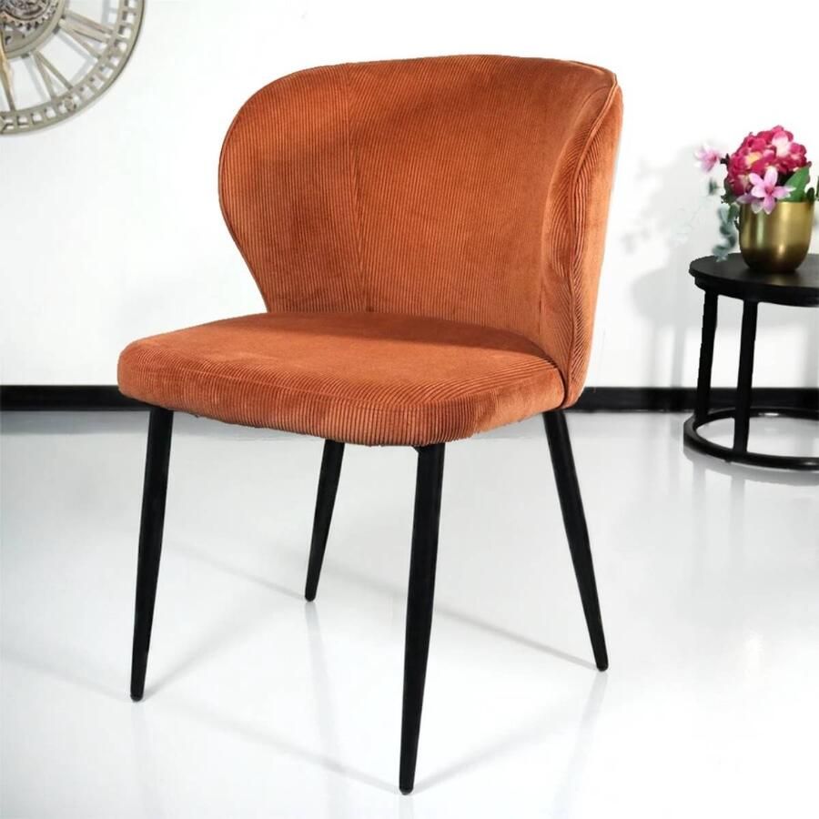 Lizzely Garden & Living Eetkamerstoel Coco bruin ribstof eetstoel