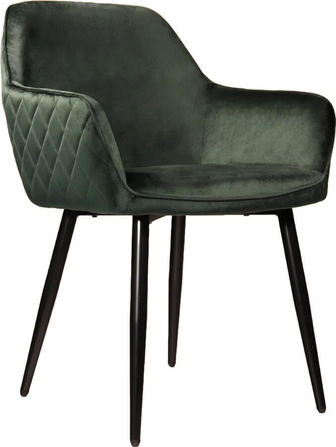 Lizzely Garden & Living Eetkamerstoel met armleuning Ares velvet donkergroen eetstoel
