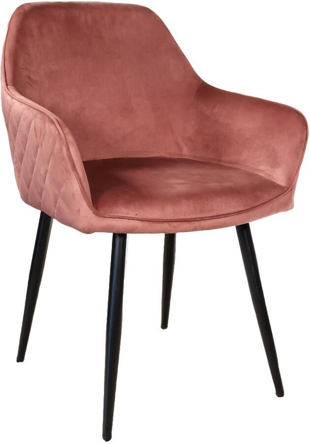 Lizzely Garden & Living SET DEAL: 6 stuks Eetkamerstoel met armleuning Ares velvet roze eetstoel zetel - Foto 3
