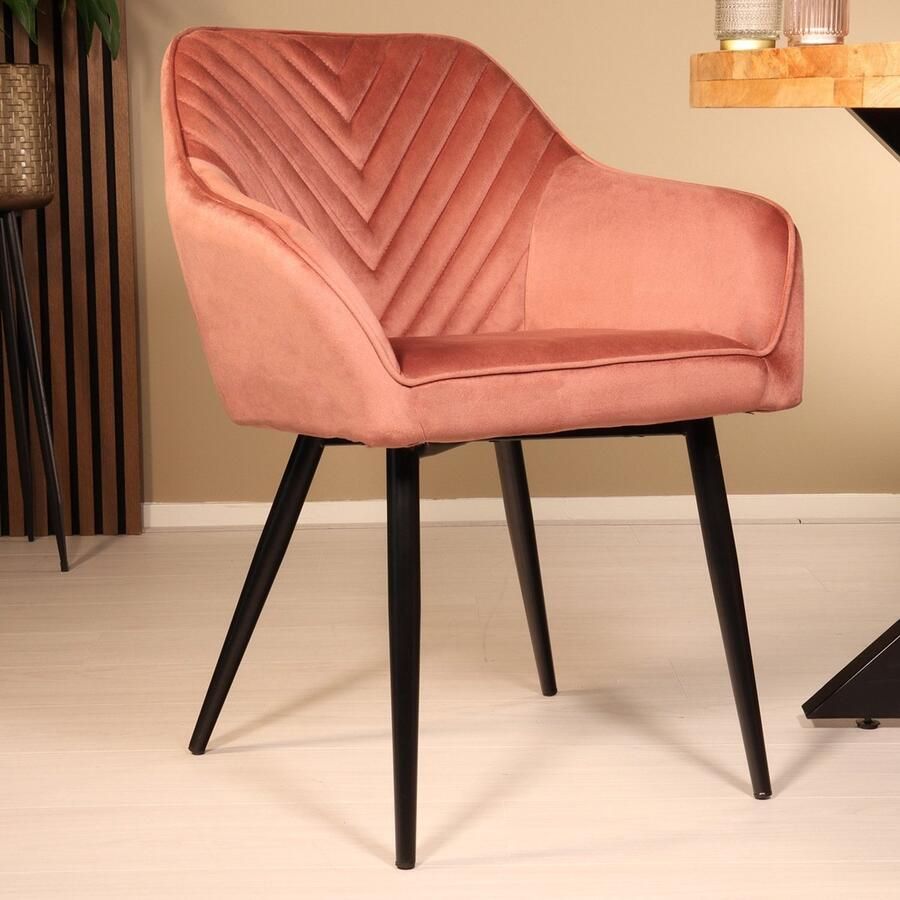 Lizzely Garden & Living Eetkamerstoel met armleuning Darcio roze velvet eetstoel zetel