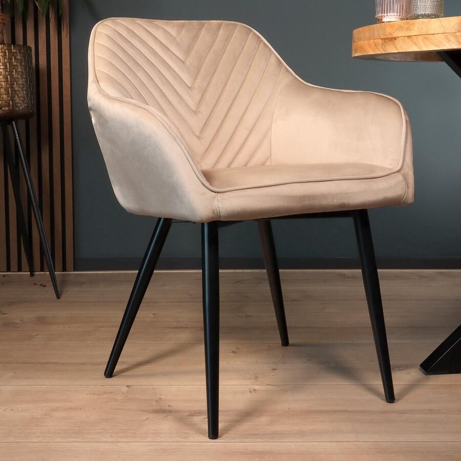 Lizzely Garden & Living Eetkamerstoel met armleuning Darcio zand velvet eetstoel zetel - Foto 2