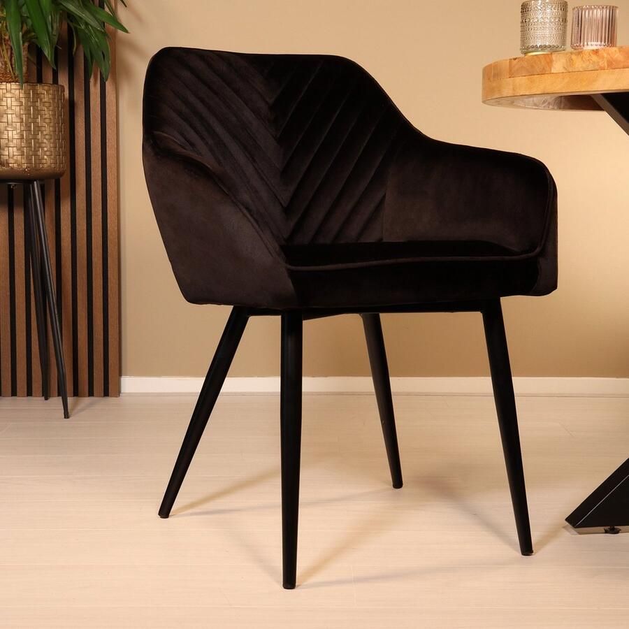 Lizzely Garden & Living Eetkamerstoel met armleuning Darcio zwart velvet eetstoel zetel