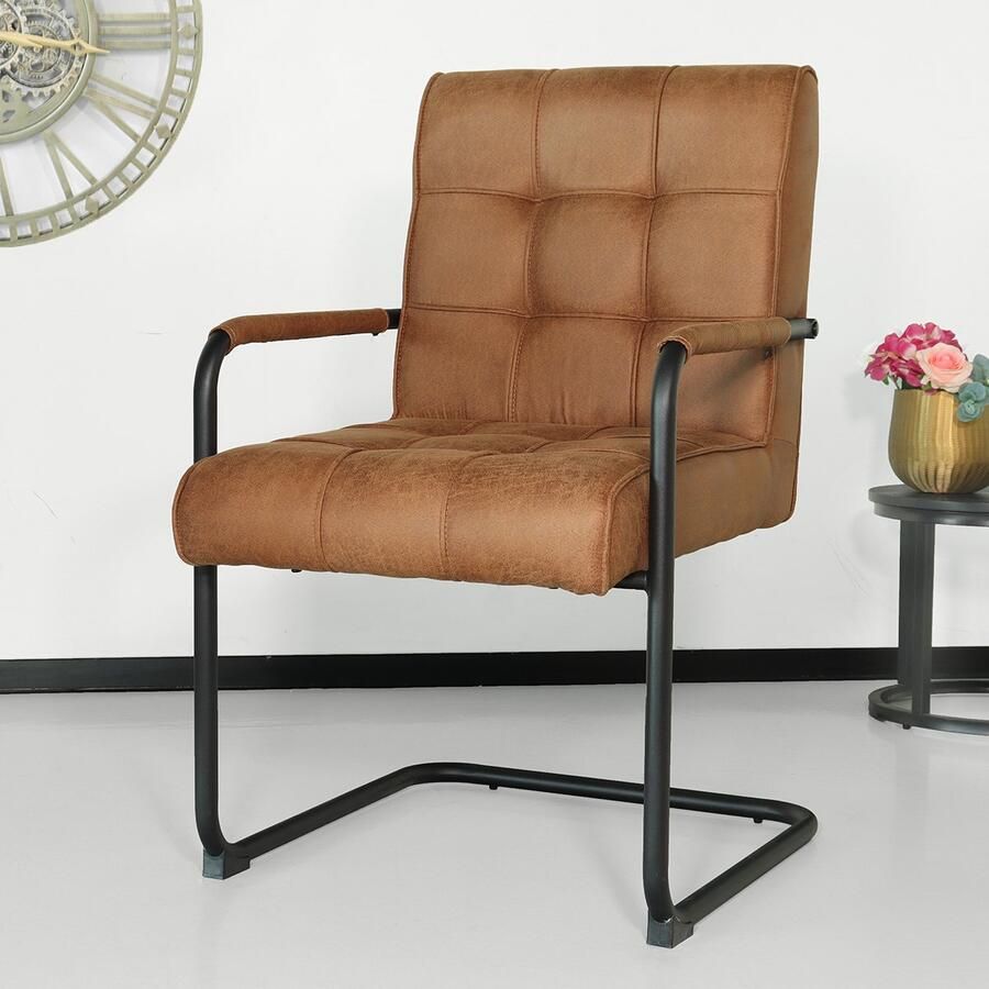 Lizzely Garden & Living Eetkamerstoel met armleuning Indy cognac microvezel eetstoel - Foto 2